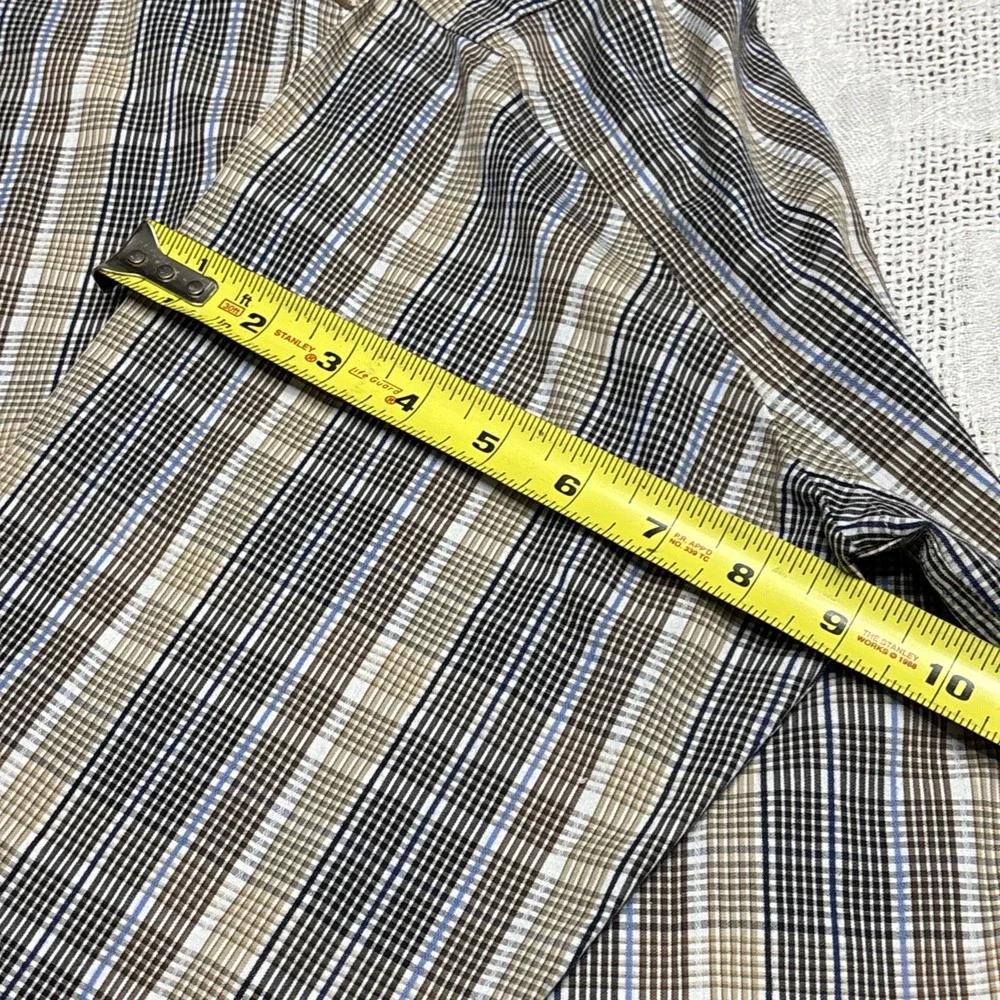 F/X Fusion Shirt Men's‎ Size Medium Plaid Design Blue Brown Tan White Preppy
